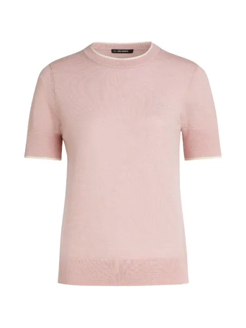 Karl Lagerfeld logo-embroidered merino-wool T-shirt Pink B3W18039B86