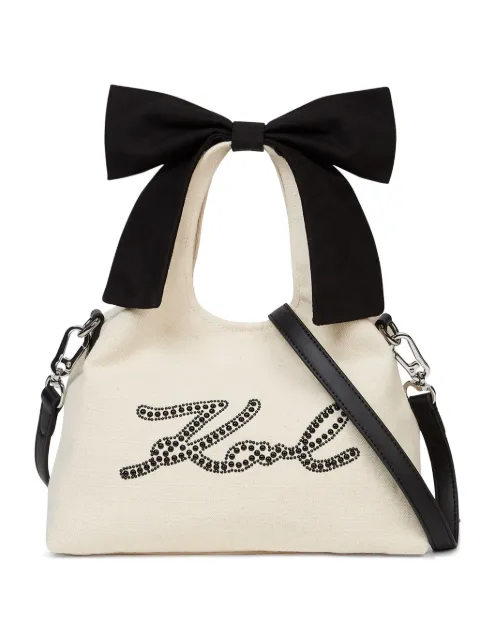 Karl Lagerfeld Signature bead-embellished bow-detail tote bag Neutrals B3W50009106