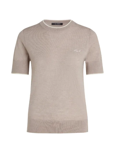 Karl Lagerfeld logo-embroidered merino-wool T-shirt Neutrals B3W18039B76