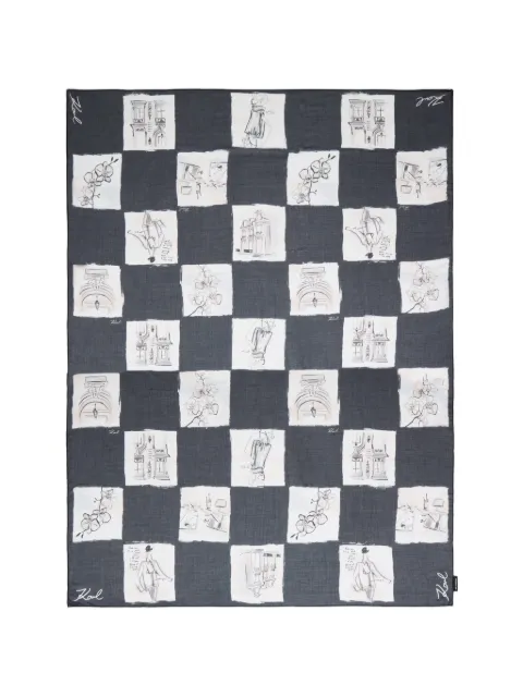 Karl Lagerfeld sketch checkerboard scarf Black B3W33021A48