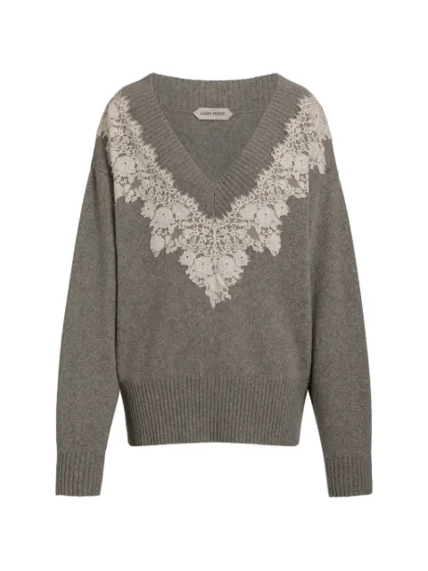 Alberta Ferretti lace-trim V-neck sweater Grey A09106601