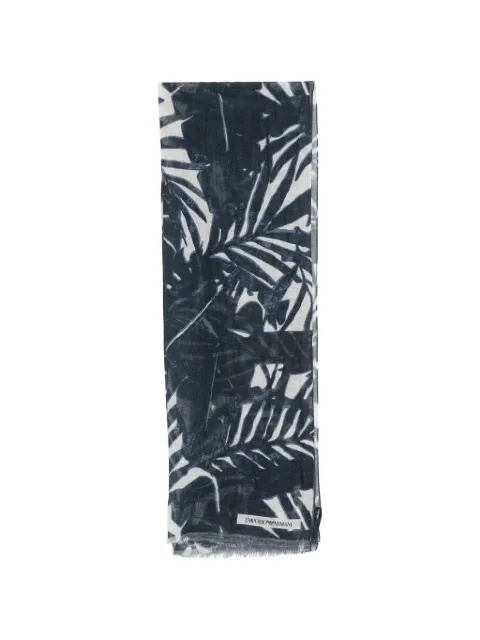 Emporio Armani leaf-print scarf Blue EM005815AF25502