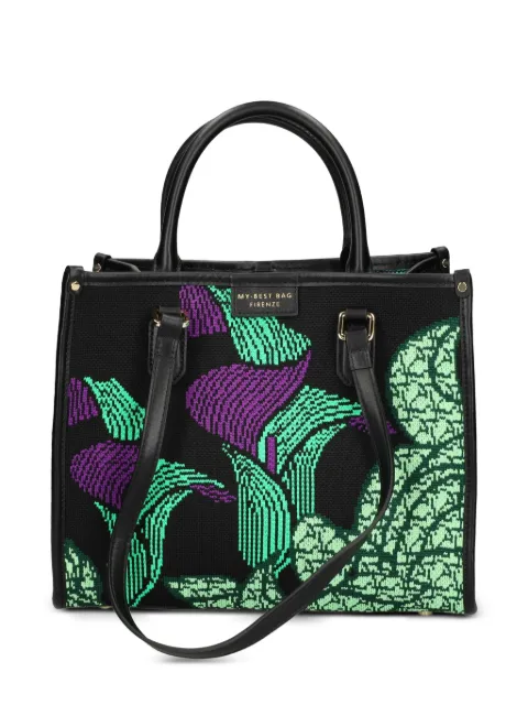 MY BEST BAG small Atena Biophila floral fabric tote bag Black 2008