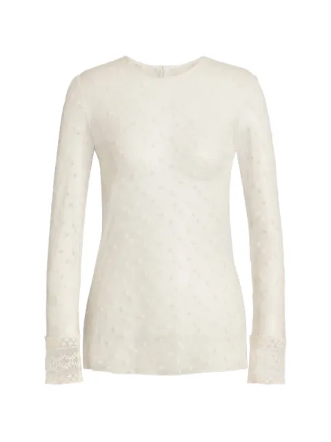 Alberta Ferretti lace-trim sheer top White AEF262U02146620