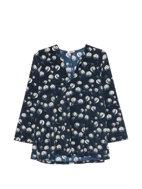 Siyu balloon-print V-neck blouse Blue CHIHIROSENSE1363T