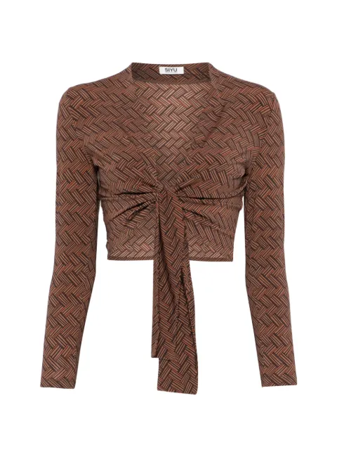 Siyu geometric-pattern tie-front blouse Brown S26SMTA1185