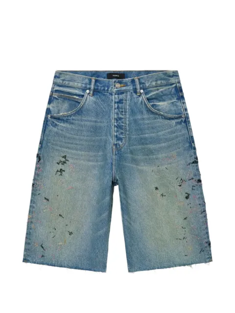 Purple Brand beaded splatter raw-cut shorts Blue P070UBSM226