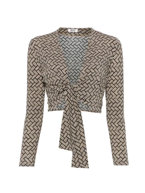 Siyu geometric-pattern tie-front blouse Neutrals S26SMTA1185