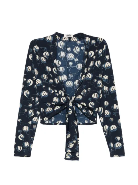 Siyu balloon-print tie-front blouse Blue S26SMCH1185