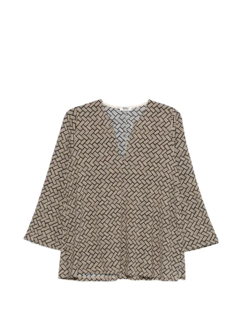 Siyu geometric-pattern V-neck blouse Neutrals S26SMTA1363T