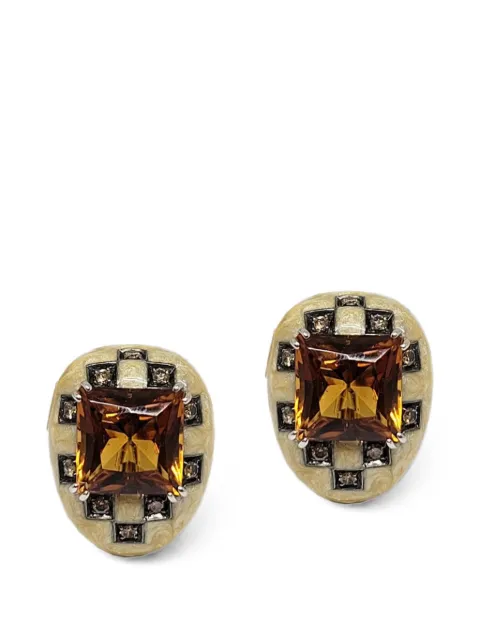 Andreoli square diamond and citrine earrings Silver E2340