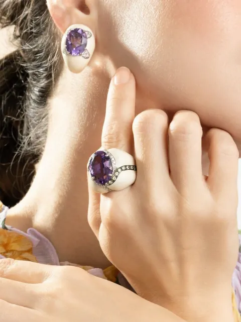 Andreoli oval-shape diamond and amethyst ring Silver R5150