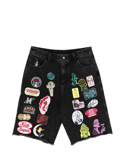 KidSuper patches-appliqué denim shorts Black SS26SHRT02
