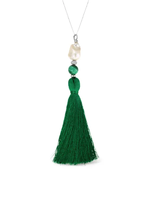 OBSIDIAN tassel pearl necklace Silver 6491V