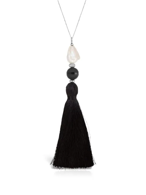 OBSIDIAN tassel onyx necklace Silver 6491N
