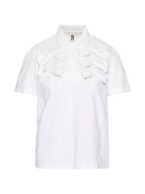 Noir Kei Ninomiya bow-embellished polo shirt White 3QT00705122A