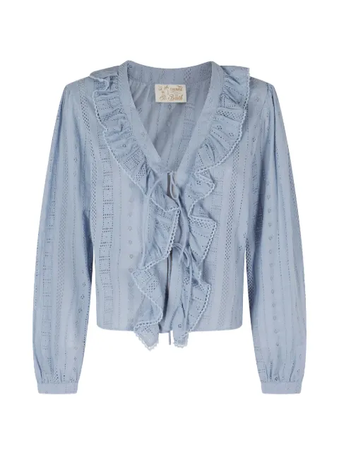 MC2 Saint Barth ruffled broderie-anglaise blouse Blue EVIE