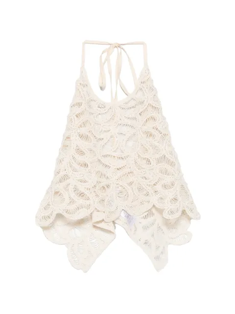 Patrizia Pepe crochet-knit beaded top Neutrals 2M4563A774