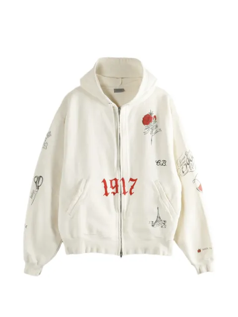 Balenciaga Tattoo graphic-print zip-up hoodie Neutrals 850338TUVJ3