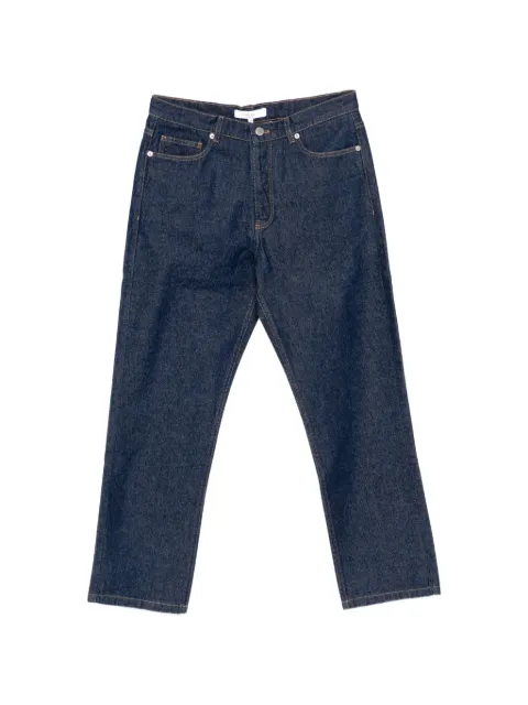 Maison Kitsuné logo-patched tapered jeans Blue QM01101WD4026