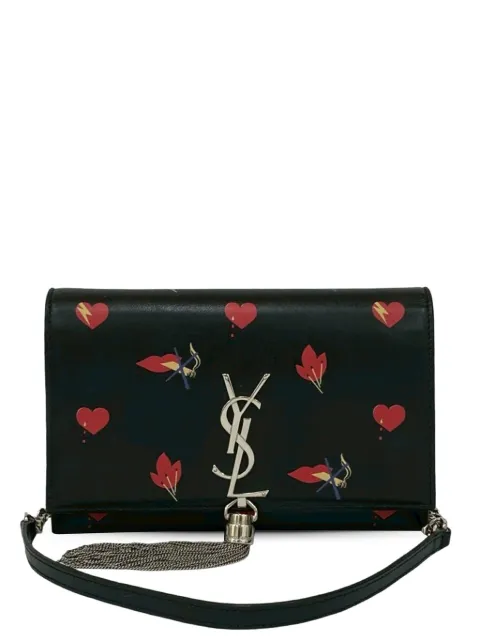 Saint Laurent Pre-Owned 2013-2025 Calfskin Heart and Smoking Lips Monogram Kate Tassel Wallet on Chain crossbody bag Black NNGY2WT3131URM7G