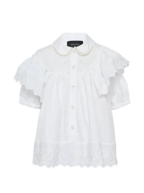 Simone Rocha cropped puff-sleeves ruffle blouse White 5412TB128700WHITEPEARL
