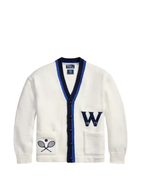 Polo Ralph Lauren x Wimbledon 2026 striped patch cotton cardigan White 710B16083001
