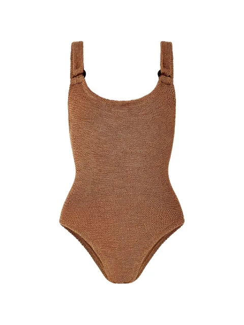 Hunza G Domino ring-detail swimsuit Brown HNZGDOMMETCOC