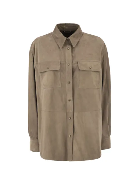 Brunello Cucinelli patch pocket suede overshirt Neutrals MPCAL7436C4191