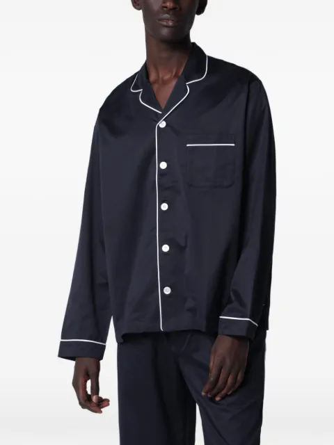 TEKLA contrast-piping pajamas shirt Blue STSHIRTLS312CO