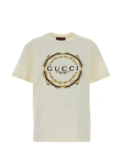 Gucci logo-embroidered cotton T-shirt Neutrals 837959XJHQY