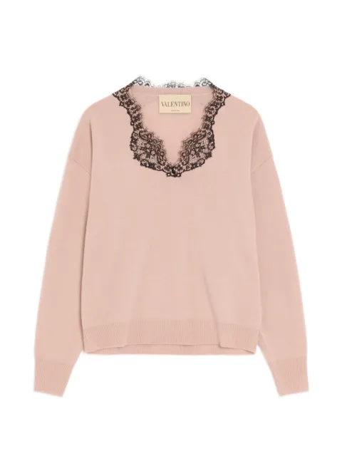 Valentino Garavani cashmere sweater with lace Pink BKC74XABQ