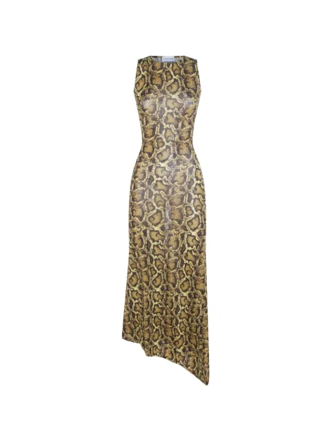 Marine Serre snake-print asymmetric dress Brown WDR481ACJER0108YE30