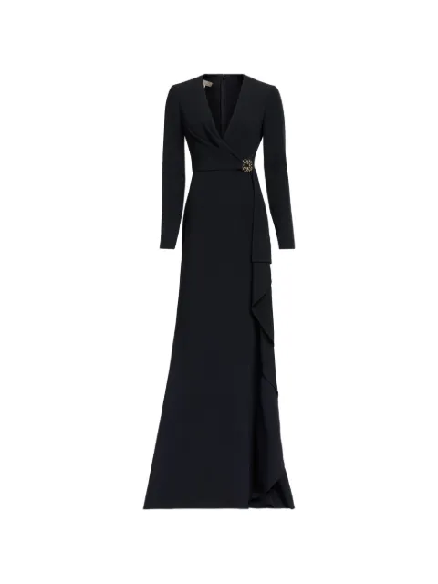 Elie Saab V-neck ruffled-trim maxi dress Black D0998AR26CD023