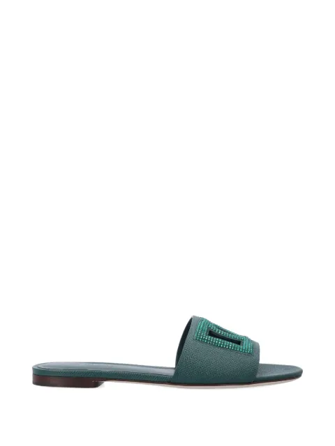 Dolce & Gabbana suede and Dauphine calfskin flat slippers Green CQ0666A0217