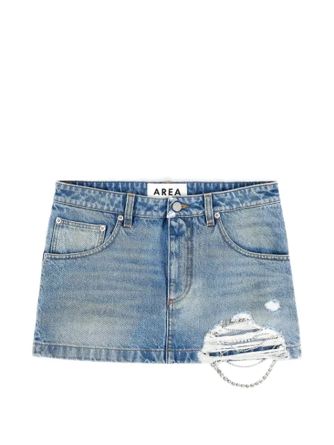AREA crystal-embellished frayed denim mini skirt Blue RS26AWSK0095DE01