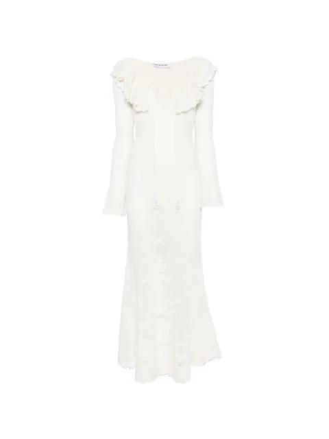 Self-Portrait ruffled crochet-knit dress Neutrals AC26015MW