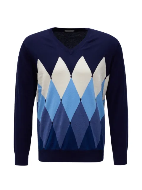 Ballantyne argyle-intarsia V-neck sweater Blue B2P00114CA893535