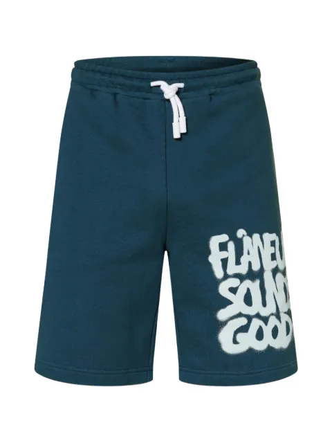 FLÂNEUR Sounds Good Spray logo-print cotton shorts Blue FSHO111