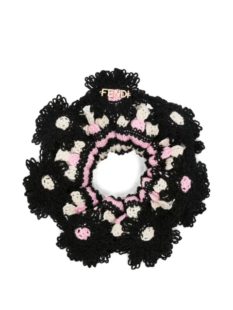 FENDI crochet floral-patch scrunchie Black FXT159B013