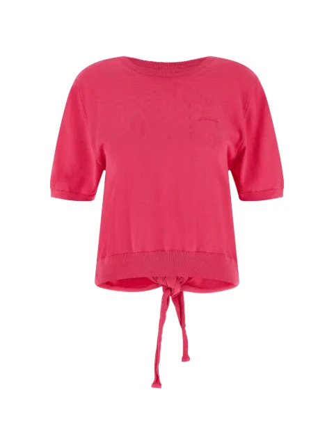 GANNI embroidered-logo back-ribbon T-shirt Pink A1070257