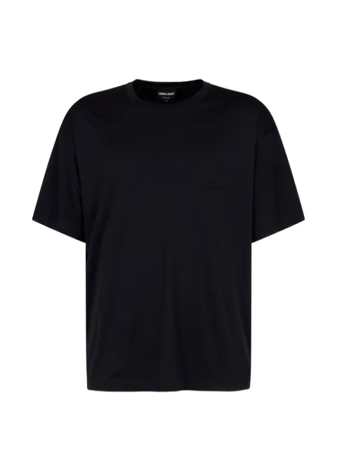 Giorgio Armani embroidered cotton-modal T-shirt Black GM003058TE19974U8139
