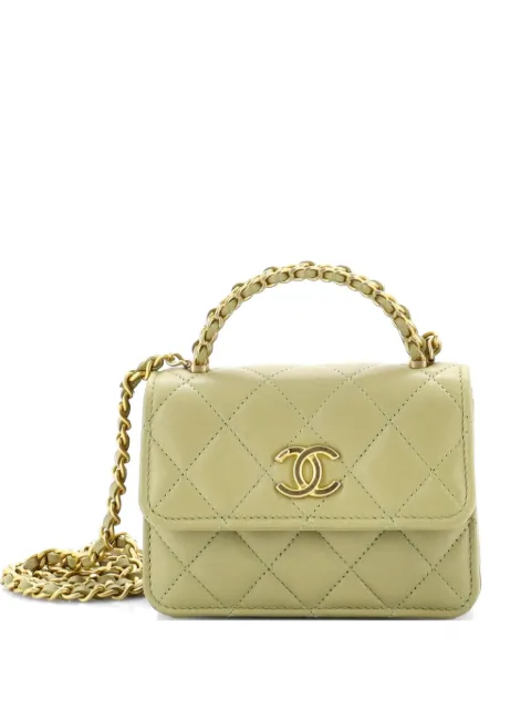 CHANEL Pre-Owned Woven Top Handle CC Flap Clutch on Chain Quilted Lambskin Small satchel Green LXF3B1CR24MFCHMA