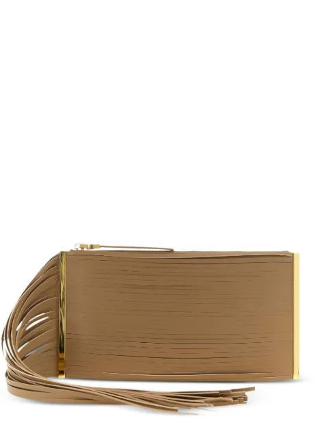 Elisabetta Franchi fringed leather clutch bag Neutrals BS05N62E2