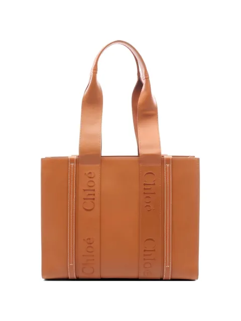 Chloé Pre-Owned 2000s Woody logo leather tote bag Brown 1058220