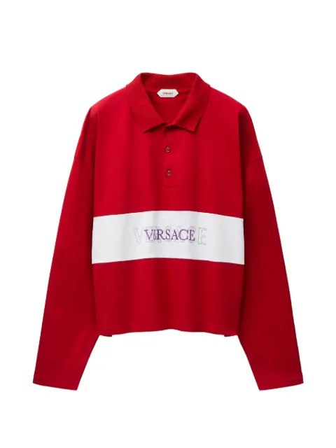 Versace embroidered-logo intarsia cotton-jersey polo Red 10254291A18391