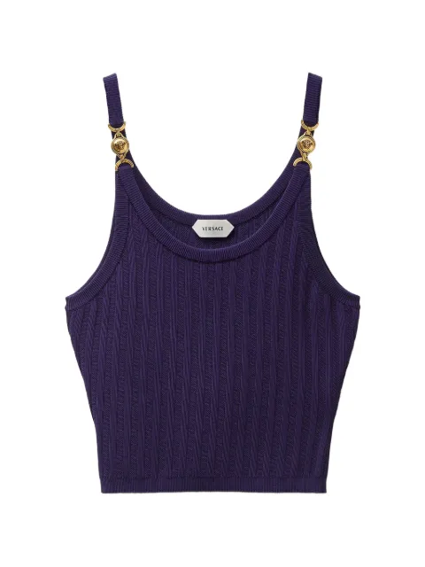 Versace stretch viscose mesh ribbed knit top Purple 10256961A18323