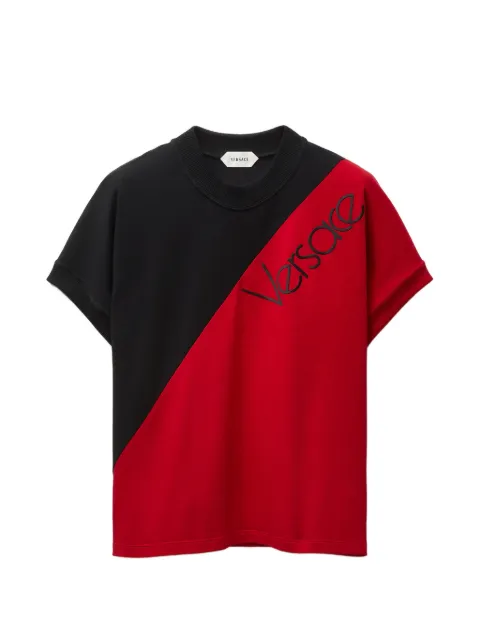 Versace logo-embroidered colour-block T-shirt Red 10260521A18713