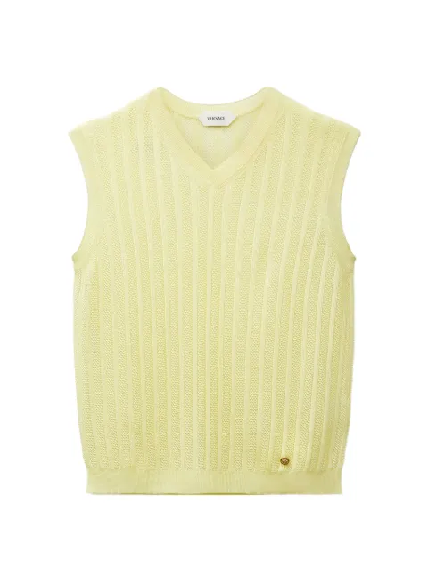 Versace viscose mesh ribbed knit top Yellow 10253041A18323