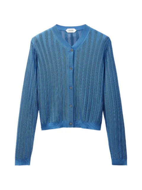 Versace viscose mesh ribbed knit cardigan Blue 10253051A18323